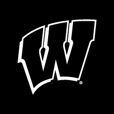 Outline of the University of Wisconsin Motion W logo on a black background